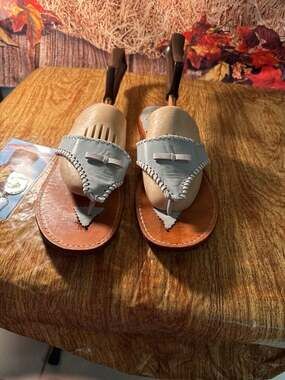 Stephen Bonanno Handcrafted Palm Beach Sandals Light Blue Bow Leather 10.5